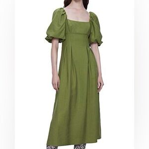 Zara Olive Green Puff Sleeve Midi Dress
